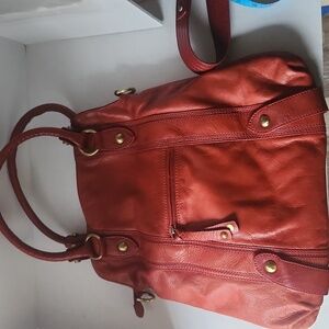 Red Leather Satchel Made in Italy 15 1/2 Length